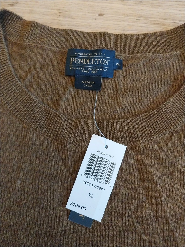 NWT Pendleton 100% Merino Wool Crewneck Sweater Brown Mens Sz XL $109 - Image 2 of 4