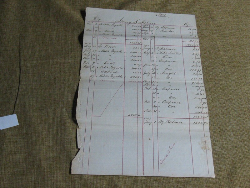Original 1849 HENRY HITNER IRON MINE $ ACCOUNT Montgomery County Pennsylvania 1