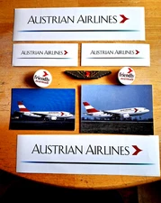 Austrian Airlines Lot Jr Pilot Wings 4 Stickers 2 Postcards + 2 Badges Pins