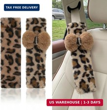Leopard Print Seat Belt Cover Pad 2 PCS Cute Plush Fluffy Fuzzy Seatbelt Covers