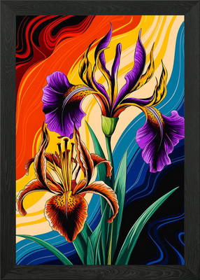 Lebendige Lilie Iris blüht in Abstrac gerahmtes Wandbild Poster Leinwanddruck Bild