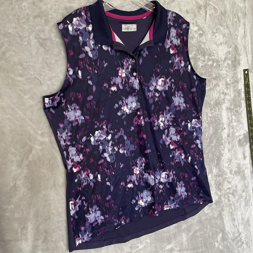 Camisa polo de golf Callaway Dri Fit XL sin mangas púrpura con cuello de tenis para mujer Foto 2 de 4
