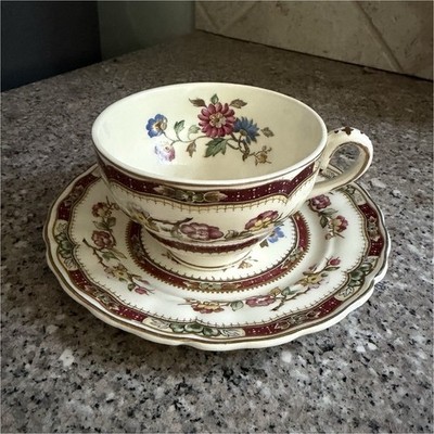 Grindley Marlborough Royal Tudor Floral Cup & Saucer Ceramic England Multi-Color