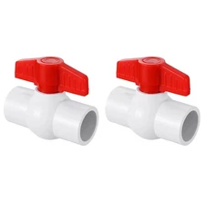 2" PVC Ball Valve, 2 Pcs Red T-Handle Shut-Off Valve for Cold Water Supply Li...