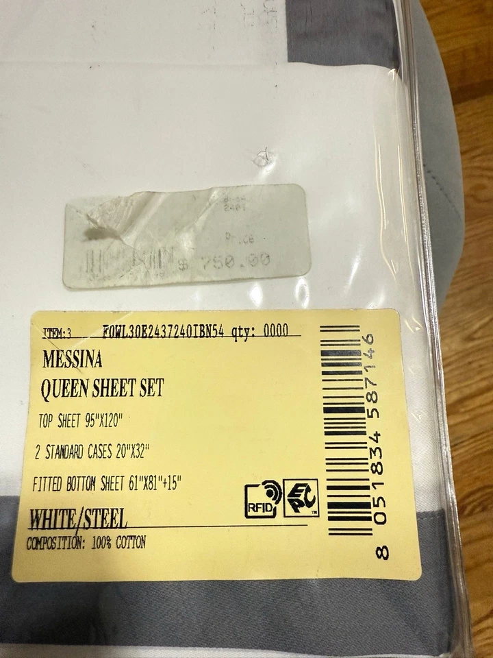 Frette Messina Queen Sheet Set White/steel 100% Cotton Percale - Image 4 of 4