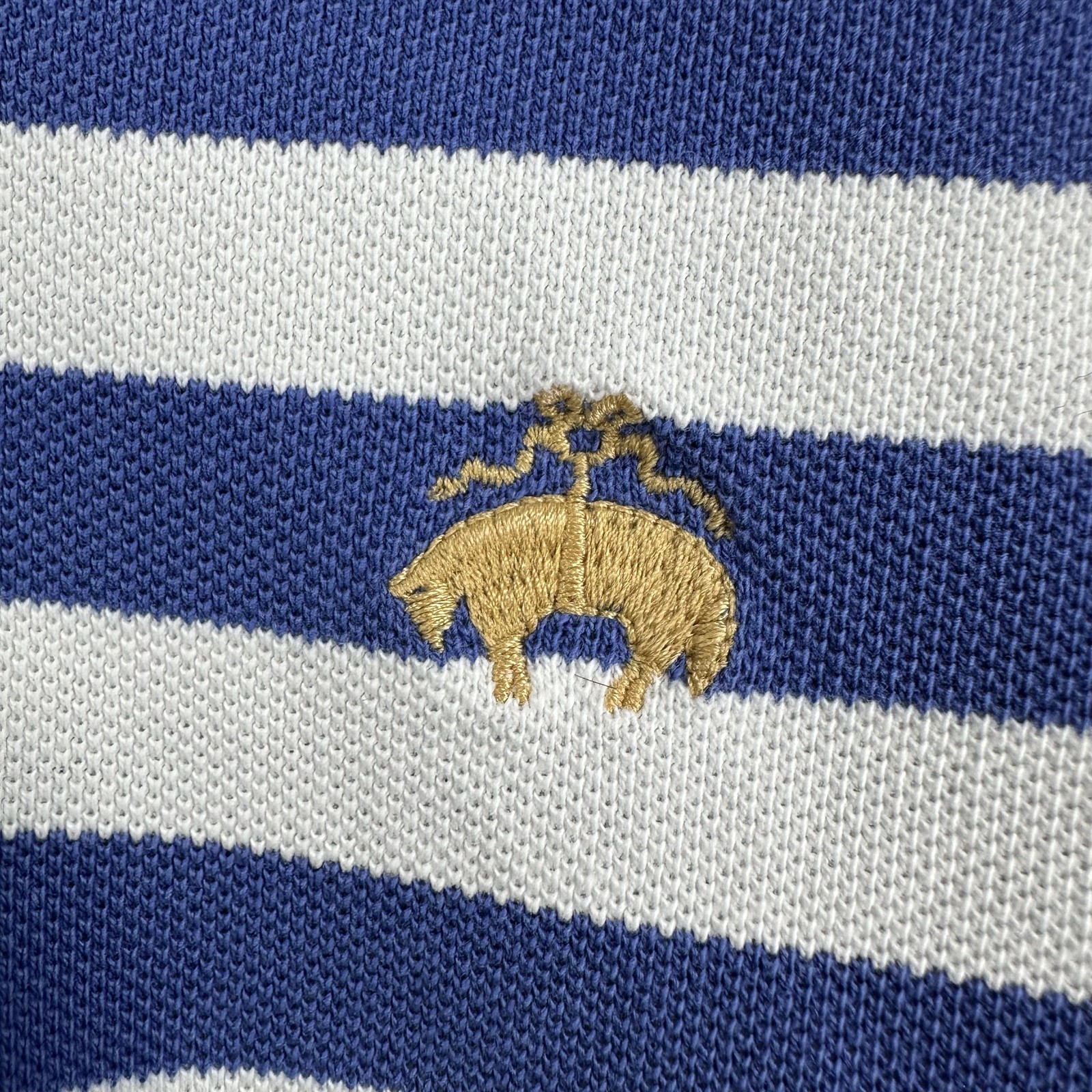 Brooks Brothers Polo Shirt Mens Large Blue White Stripe Golden Fleece Cotton thumbnail 3
