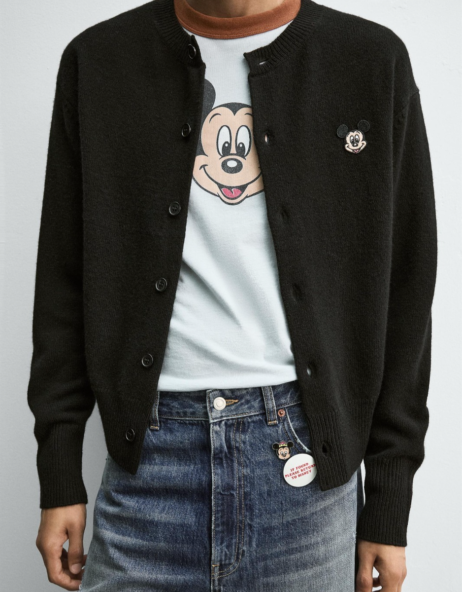 Zara x Harry Lambert x Disney Mickey Mouse Patch Cardigan Black L