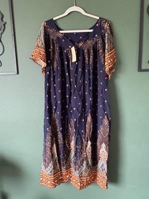 Ekouaer Women s XXL Boho MuuMuu House Dress Paisly Tribal Print W Pockets