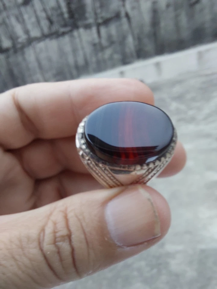 Yemeni  BLACK RED AQEEQ Kabadi Akik Liver Agate silver men women Sufi Ring - Image 4 of 4
