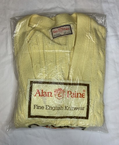 Vintage Alan Paine Cardigan Sweater Vest Canary Yellow 42” Cotton England Knit - Picture 7 of 7