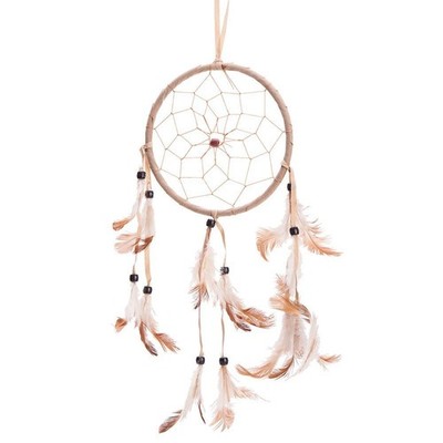 15'' Traditional Beige Dream Catcher with Feathers Wall or Car Hanging Ornament