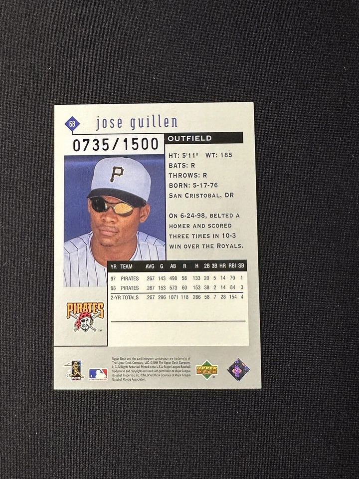 1999 Upper Deck Black Diamond Jose Guillen Triple Diamond /1500 - Image 2 of 2