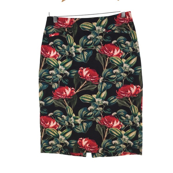 Zara Skirt Womens M Au 10 Multicolour Floral Satin Pencil Knee Length 132096