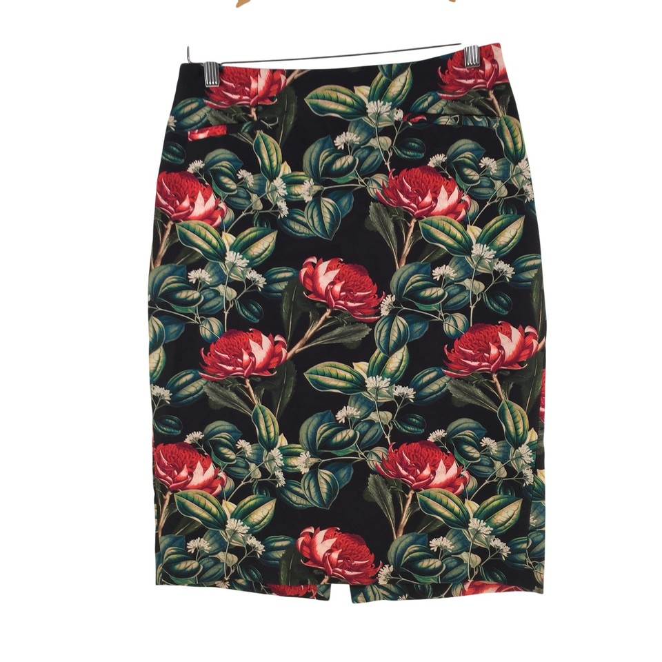 Zara Skirt Womens M Au 10 Multicolour Floral Satin Pencil Knee Length 132096