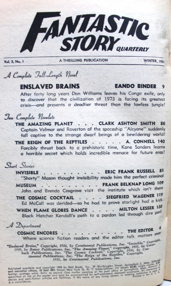 FANTASTIC STORY MAGAZINE WINTER 1951 VINTAGE SCIENCE FICTION PULP STORIES Foto 4 de 4