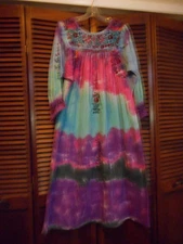 OAXACAN VINTAGE MEXICAN EMBOIDERED TYE DYE DRESS  LARGE / XL LONG SLEEVE EUC