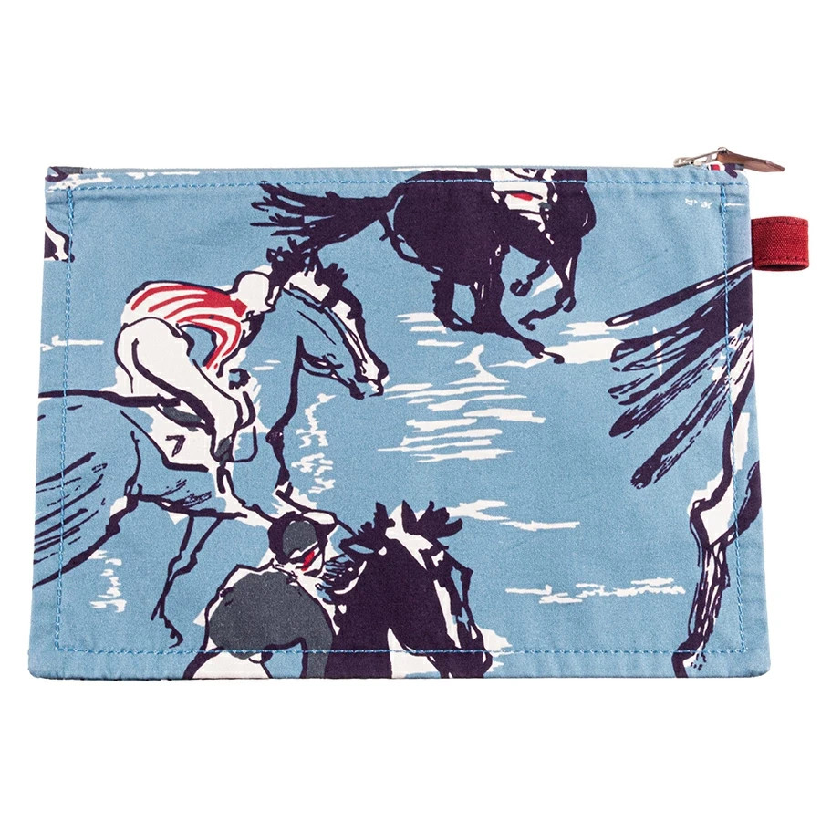 HERMES Authentic Blue White Canvas Flat Travel Pouch Clutch Bag