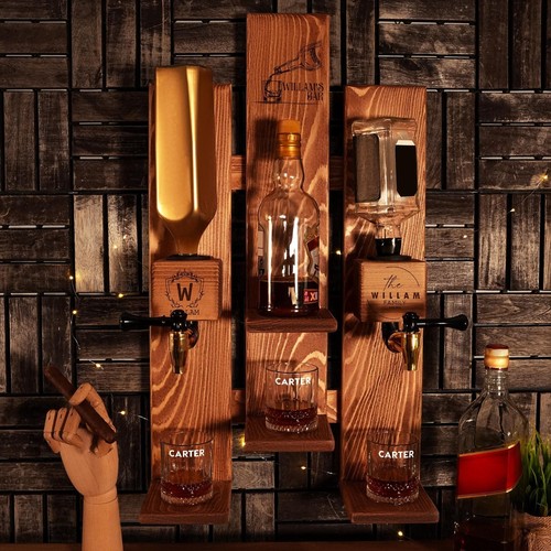 Wooden  Wall Mounted Whiskey Dispenser, Custom Engraved Spirit Rack with Taps - Afbeelding 17 van 18