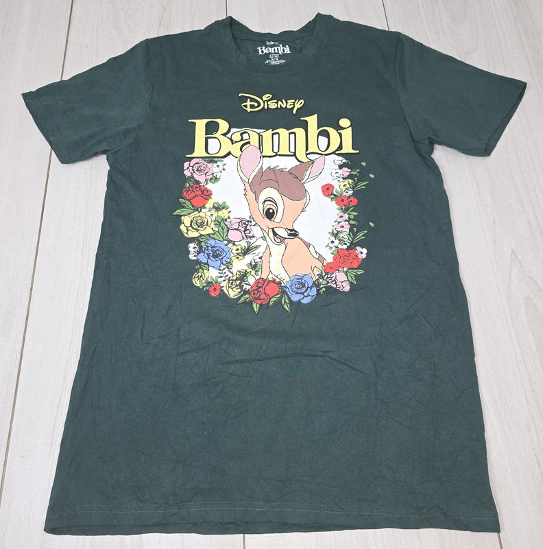 90s Disney Bambi Floral Graphic Green Short Sleeve T-Shirt Adult Unisex M