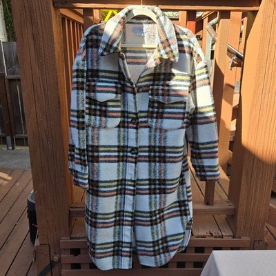 Noize Cream Plaid Brushed Longline Shacket Women's XS Oversized Fall Cabin Layer