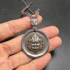 Tibetan Iron Thokcha Amulet Wrathful Deity&Auspicious Script Pendant Buddhist