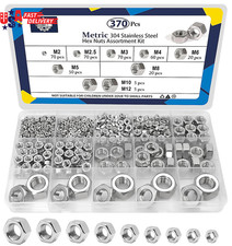 370 Pcs Metric Hex Nuts Assortment Kit, M2 M2.5 M3 M4 M5 M6 M8 M10 M12, 304 Stai