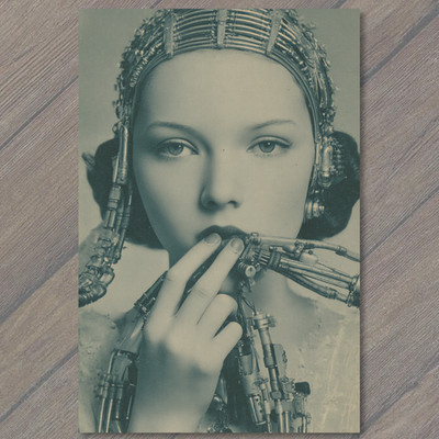 STICKER Retro Futurist Cyborg Woman Mechanical Portrait