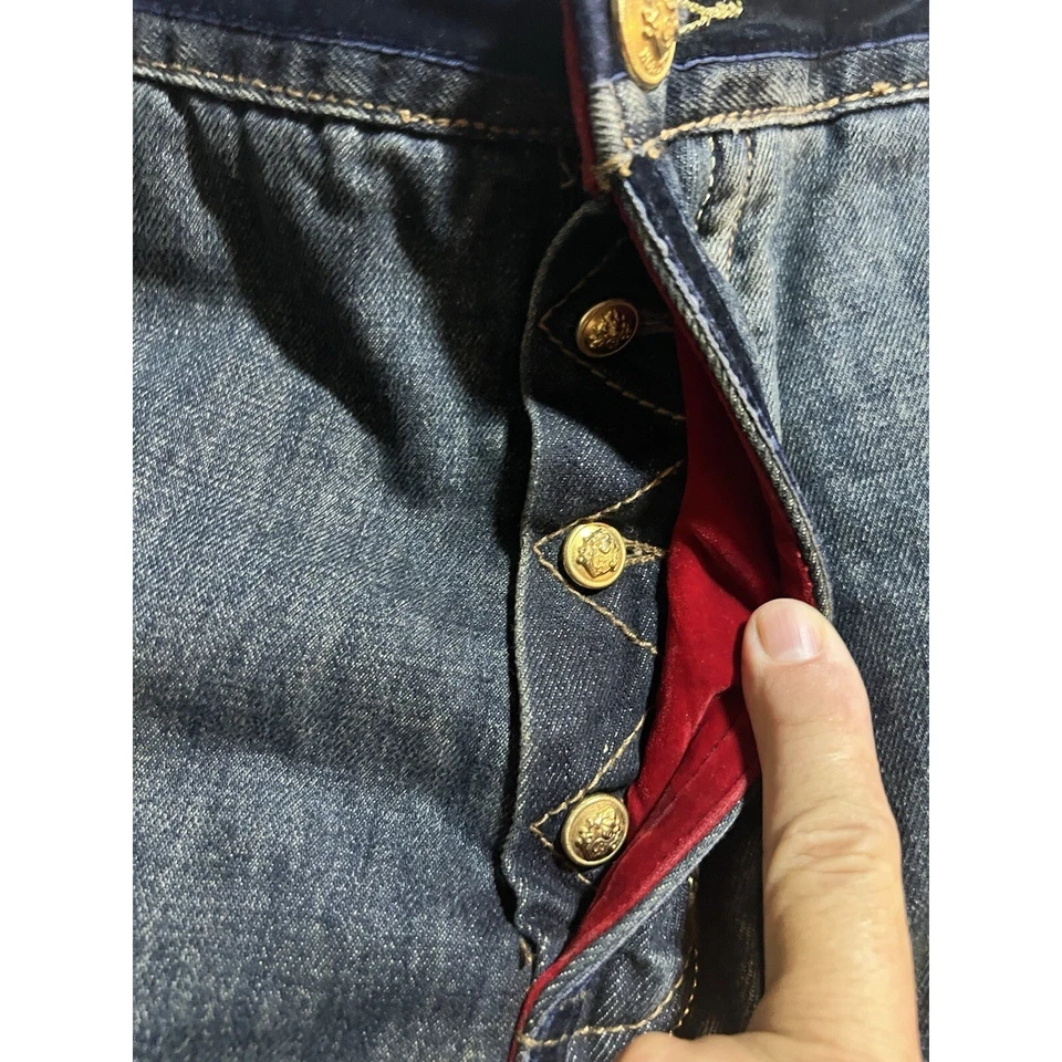 Vintage Crown Holder Jeans 42x35 Jeans Blue Denim Pocket Embroidered Hip Hop Y2k - Image 4 of 4