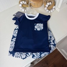 Trunks Surf  Swim Co Boys Swim Set 2 Marine Blue White Hibiscus TS0252420 NEW