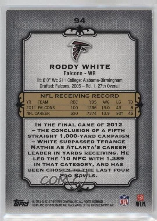 2012 Topps Supreme Violet /75 Roddy White #94 - Image 2 of 2
