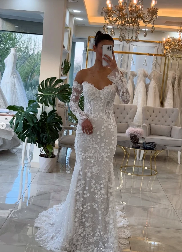 Пляж свадебные платья сексуальный русалки длинные рукава кружева Sweetheart свадебные платья - Изображение 4 из 4