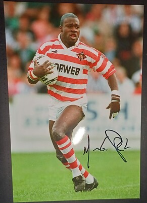 Martin Offiah Wigan sucht einen Versuch für das Team signiertes 12x8 Foto