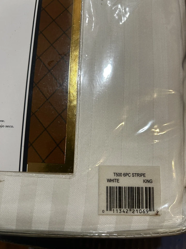 Juego de sábanas Hotel Royal algodón rico satén tamaño king 6 piezas rayas blancas 500 TC Foto 4 de 4
