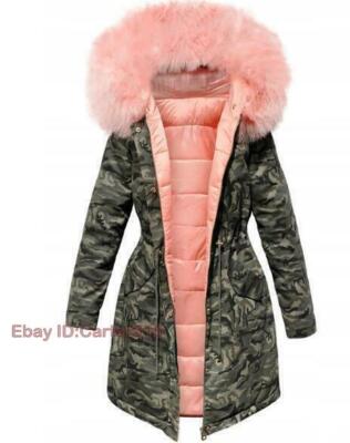Women's Camouflage Fur Collar Hooded Puffer Jacket Drawstring Winter Cotton  Coat - Main Image