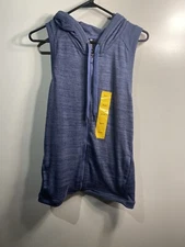 active life womens navy heather sleeveless zip up hooded vest size medium
