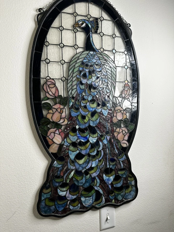 Peacock Profile Stained Glass Window 38H X 20W - Image 4 of 4