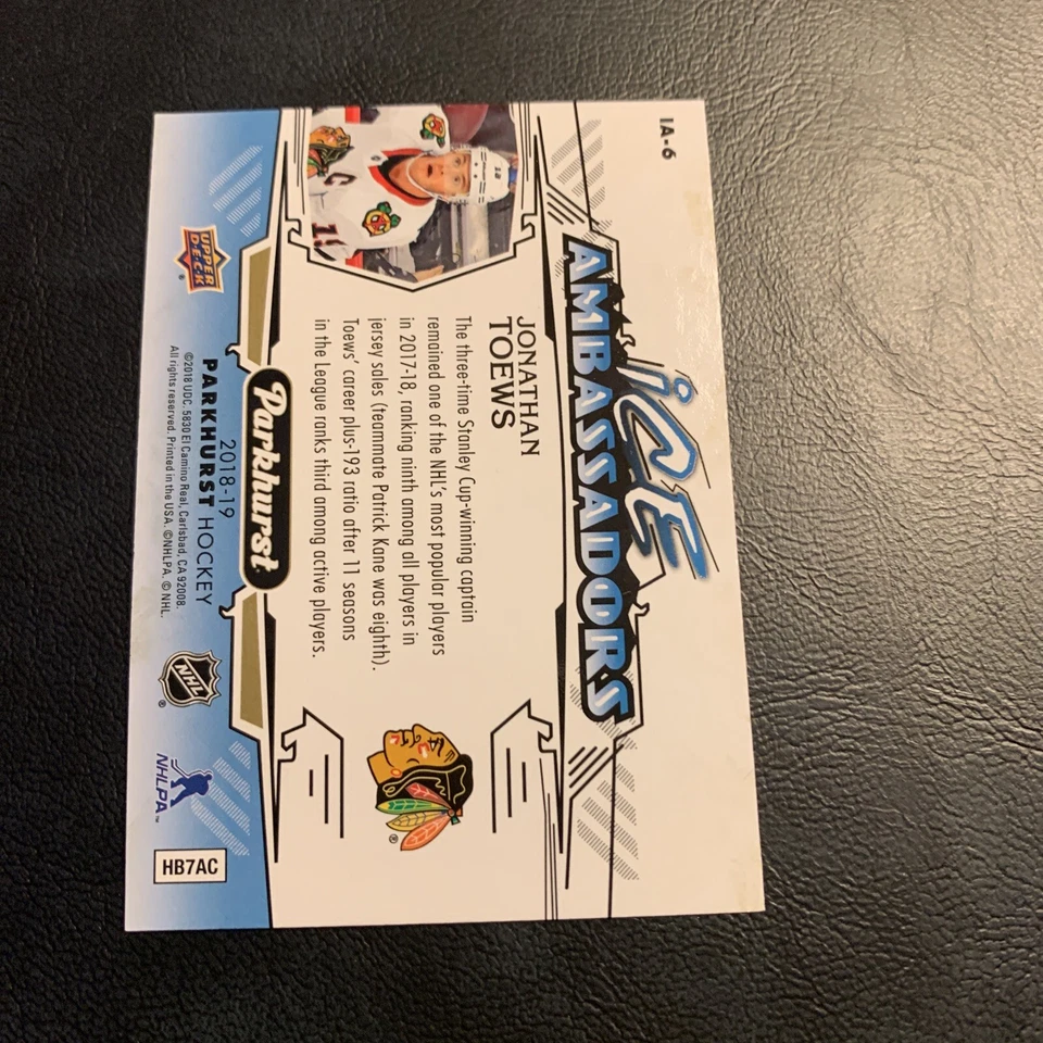 B15 ￼ia 6 Jonathan Toews 2018/19 upper deck Parkhurst ice ambassador’s￼ - Image 2 of 2