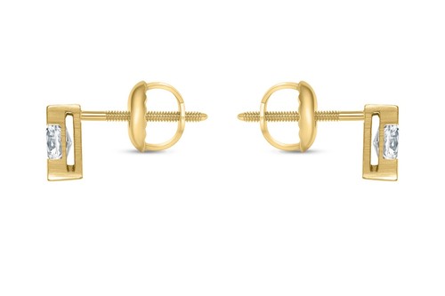 1/2 Ct Triangle Lab Created Grown Diamond Earrings 14K Yellow Gold F/VS Screw - Picture 3 of 3
