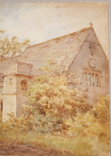 Watercolor landscape Tudor Vicarage, Church & garden, Circa early 20th century - Picture 3 of 5