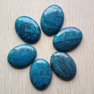6pcs Natural Blue Crazy Agate Oval CAB CABOCHON 30x40mm stone Beads No Holes