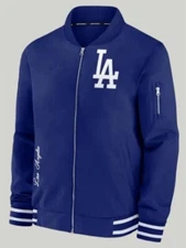 LA Dave Roberts LA Dodgers Blue Jacket Blue Fleece Bomber Style Varsity Jacket