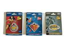 Lot of 3 Emtec 32GB DC Comics USB Flash Drives Superman Wonder Woman Batman