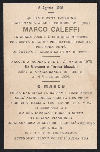 C9764-SANTINO, MARCO CALEFFI, 6 AGOSTO 1896, CM 12 X 8 CIRCA - Imagen 2 de 2