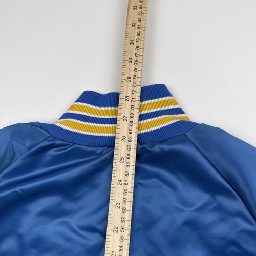 Vintage 1980s XL Made In USA Truck Trucker Blue Satin Bomber Jacket Blue Westark - Picture 11 of 11