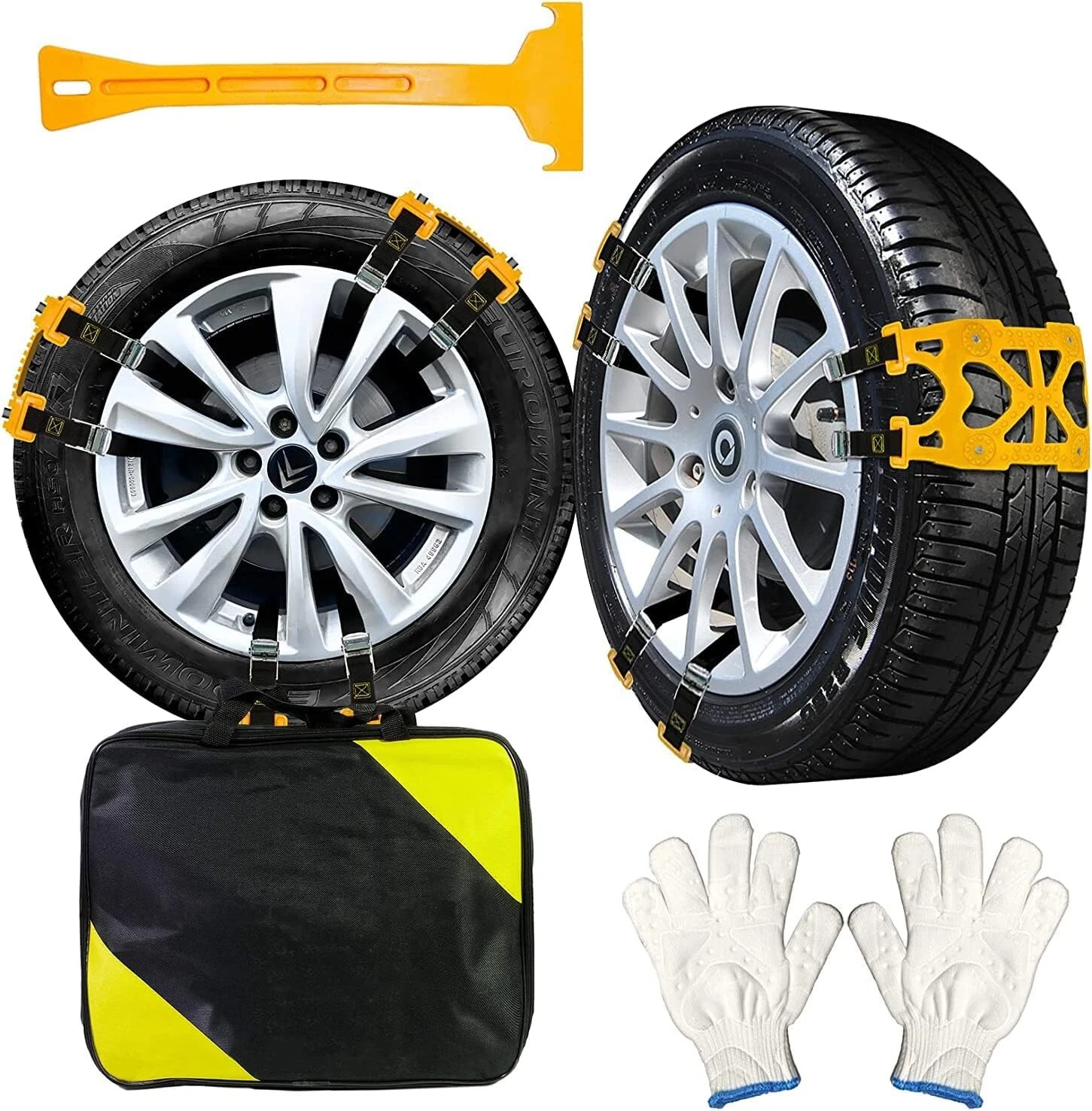 VViViD Tire Chains 6 pcs Set, with Snow Clearing Tool, Work Gloves w/ Carry Bag