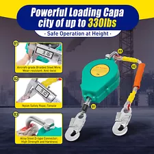 23ft Self Retracting Lifeline Fall Arrester Fall Protection Alloy steel 330lbs