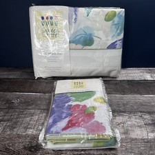 VTG Garden Estates Full Sheet Set Pillow Case Floral White Colorful Anna Style