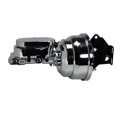 LEED Brakes -E96 8 in dual power booster, 1-1/8 in bore flat top master - Chrome