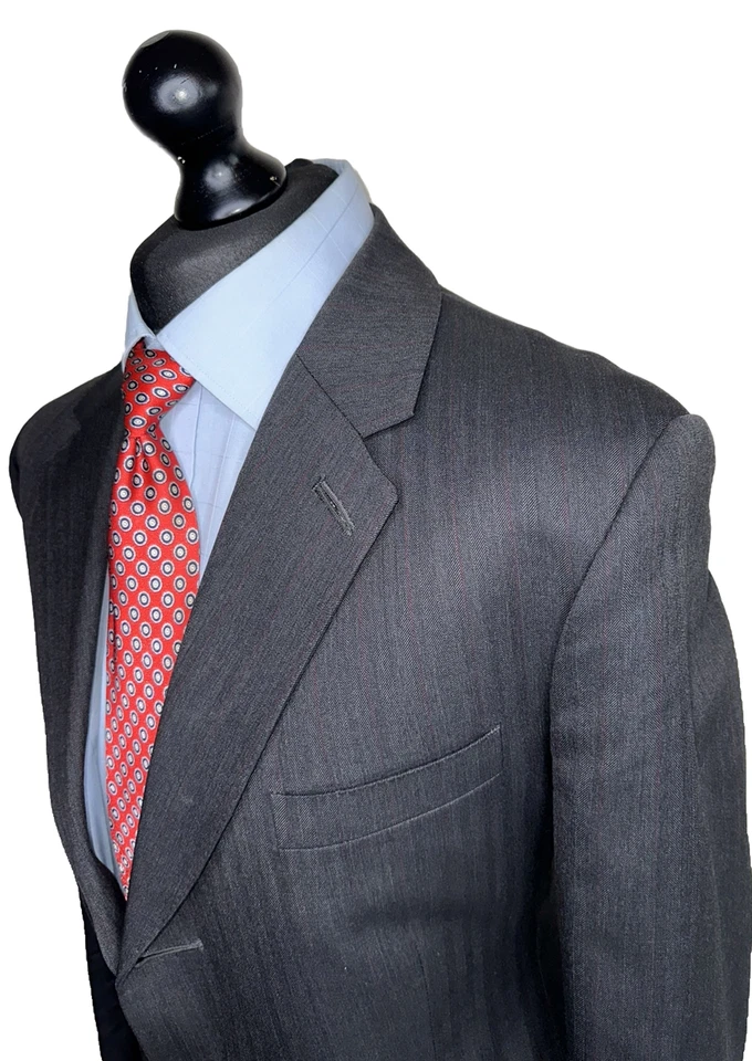 CHAQUETA DE TRAJE DE LUJO A MEDIDA G.D.GOLDING SAVILE ROW ROJA A RAYAS GRIS 40R Foto 4 de 4
