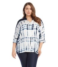 NEW KAREN KANE BLUE WHITE RAYON SHIRT TUNIC BLOUSE  SIZE 0X WOMEN 16 W 18 W $128